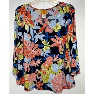 Ruby Rd. Floral Blouse Silky Petite XL
